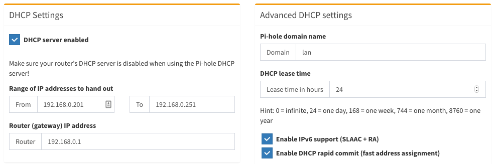 The settings I use with my Pi-hole.